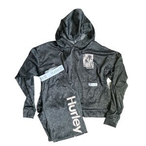 Hurley NWT Charcoal Hoodie Joggers Set Palm Tree Logo Loungewear Soft Cozy Sz S